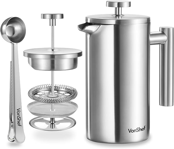 VonShef 6-Cup Stainless Steel Cafetiere