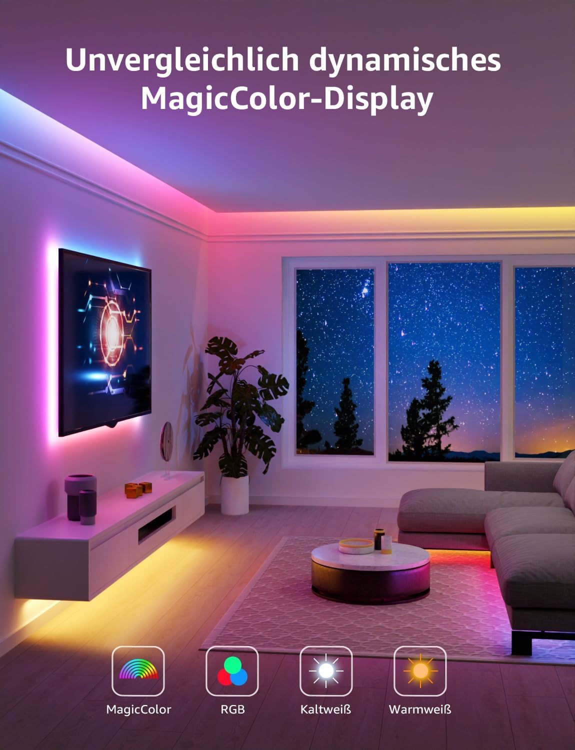 Lepro AI LED Streifen S1, 30M MagicColor RGBIC | Personalisierter KI-Lichtdesigner, Musik-Sync, App-Steuerung, kompatibel mit Alexa&Google Assistant für Party&Gaming