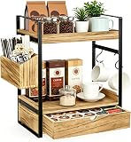 Coffee Station Organizer with Drawer & Pod Holder Coffee Bar Storage Shelf - 1