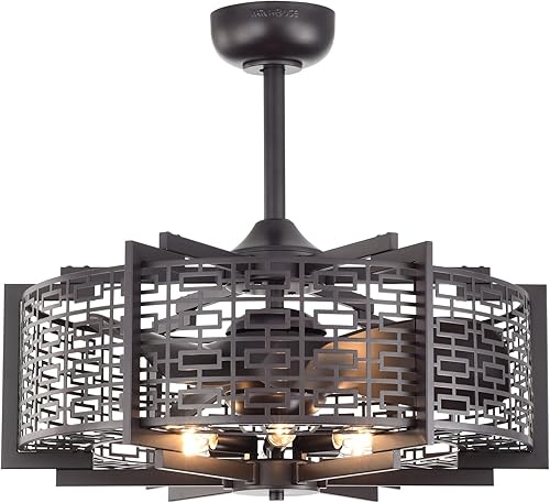 Miniatura 1 de Warehouse of Tiffany Ioana - Ventilador de techo iluminado de 25 pulgadas, 6 luces, 3 aspas, color marrón con mando a distancia