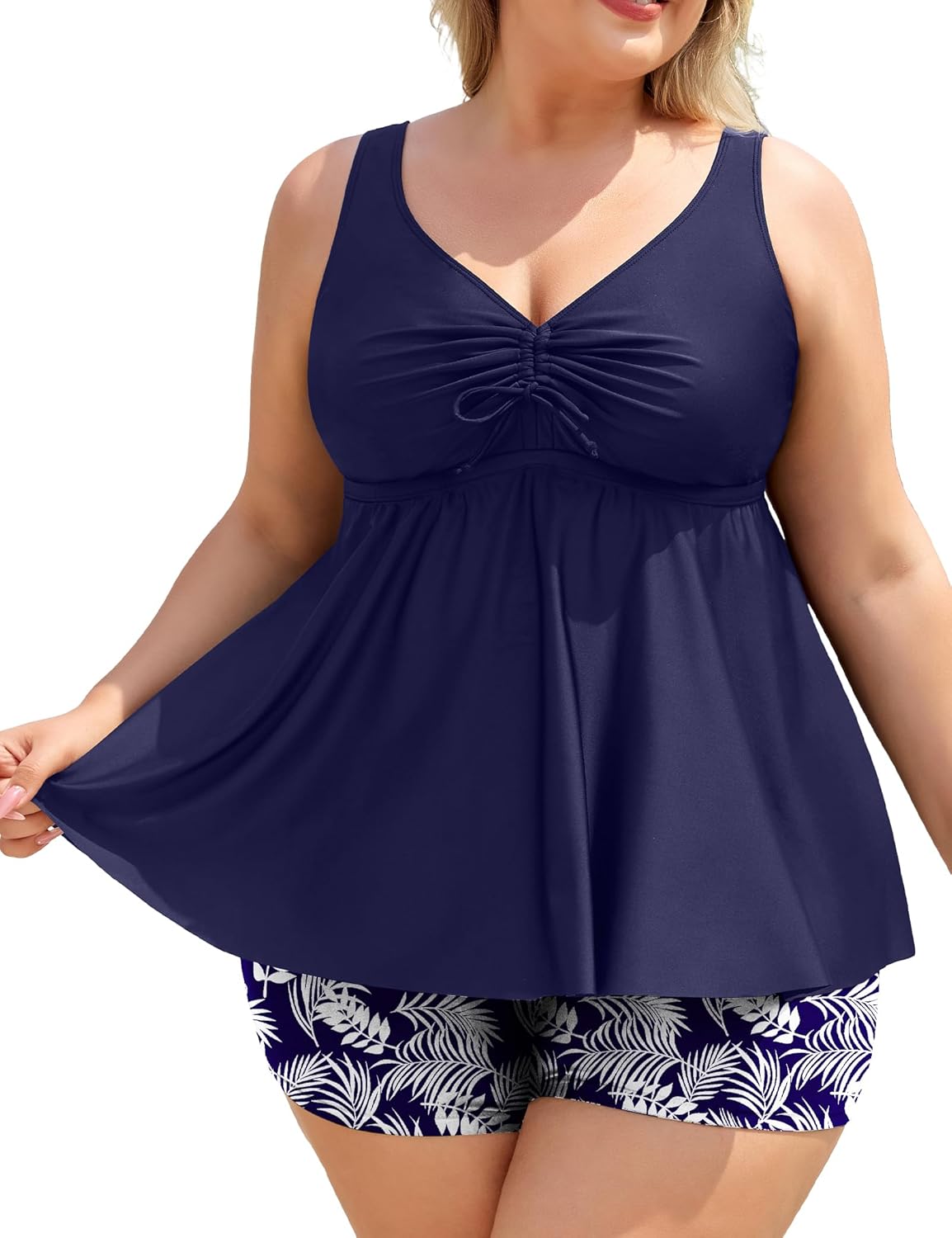 COOTRY Plus Size Tankini Swimsuits for Women Two Piece Bathing Suit Modest Swim Suit Flowy Swimwear with Boyshorts