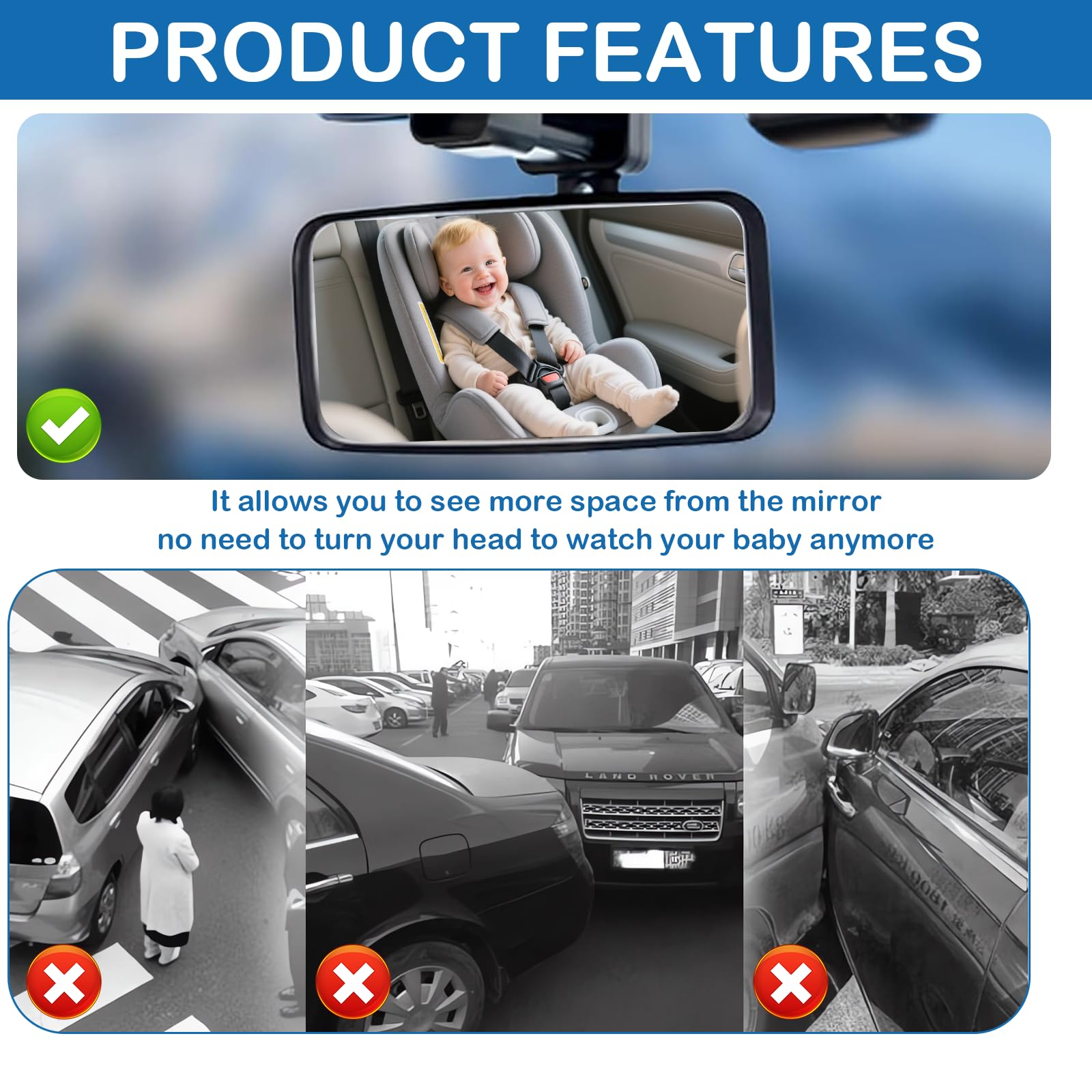 Espejo Retrovisor Bebe Coche 360° Ajustable Espejo Silla Coche Con Base De Clip Y Superficie Convexa Retrovisor Bebe Para Todo Tipo De VehíCulos (13x6 cm)
