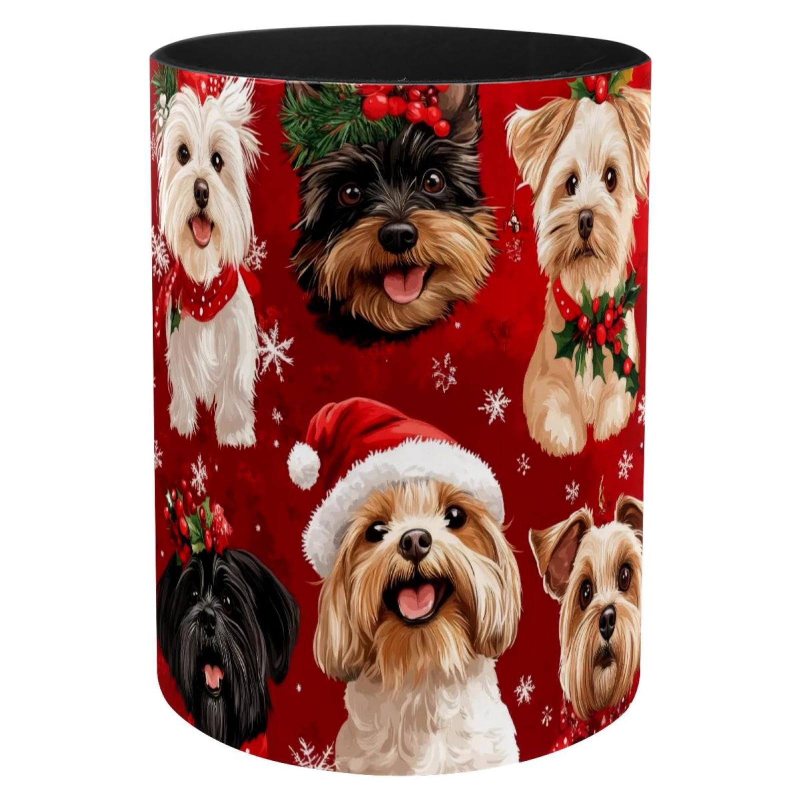 Pot à crayons chien de Noël rouge en métal pour l'organisation de bureau