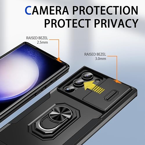 Miniatura 5 de Funda para Samsung Galaxy S23 Ultra con cubierta deslizante para cámara y 2 protectores de pantalla, grado militar, a prueba de golpes, con soporte