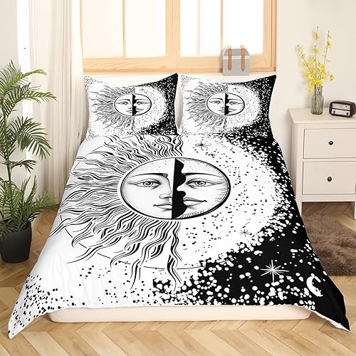 Miniatura 2 de Erosebridal Juego de funda de edredón con diseño de sol y luna, tamaño matrimonial, Yin Yang, galaxia, estrella, bohemio, decorativo, juego de ropa