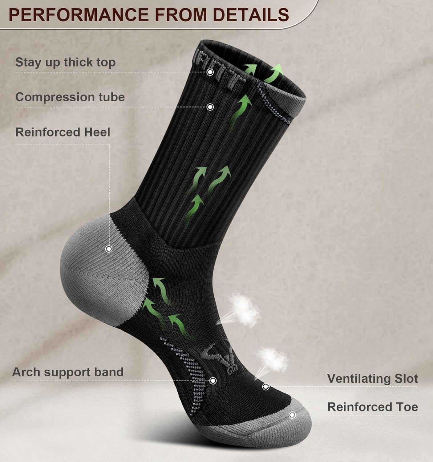 BULLIANT Men Compression Socks, Athletic Active Running Socks for Men Sports Hiking Fishing Cushioned Footbed Arch Support - Image 4