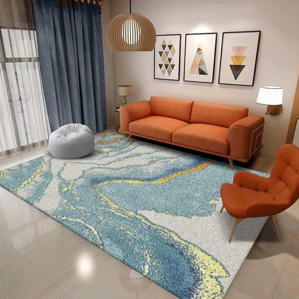 Tapis lavable antidérapant bleu 120x160 pour une maison moderne