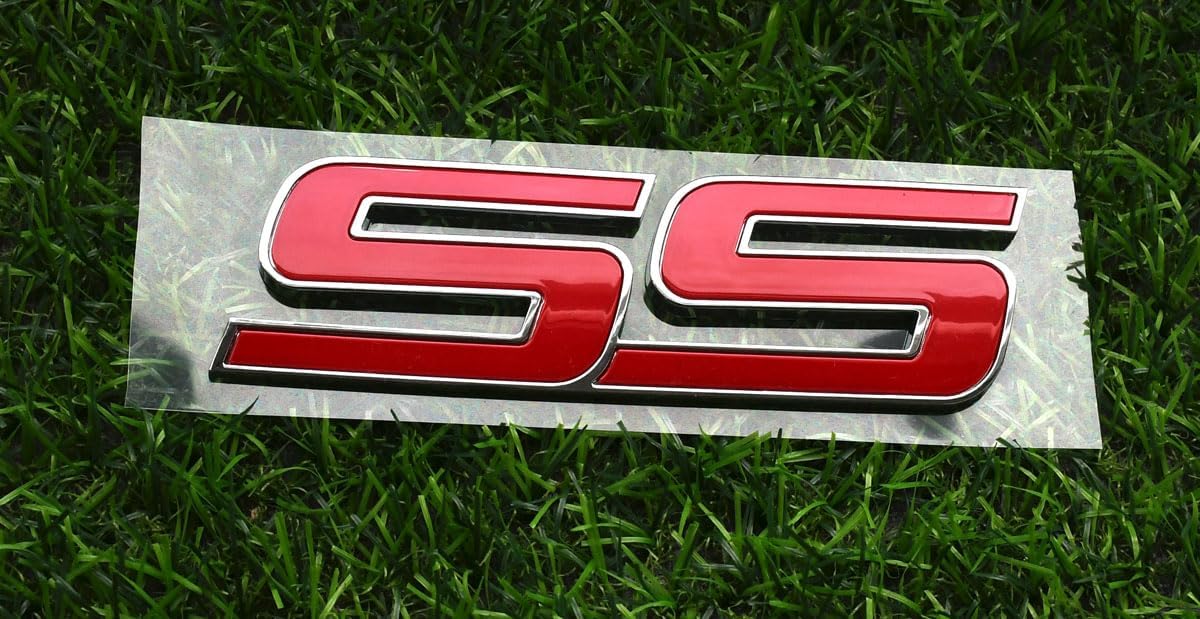 1Pc Front Door SS Decal Stickers 3D Nameplates Badge Emblem Compatible with Impala Trailblazer SS 15211285 Universal Vehicles, Cars, Truck (Chrome Red)