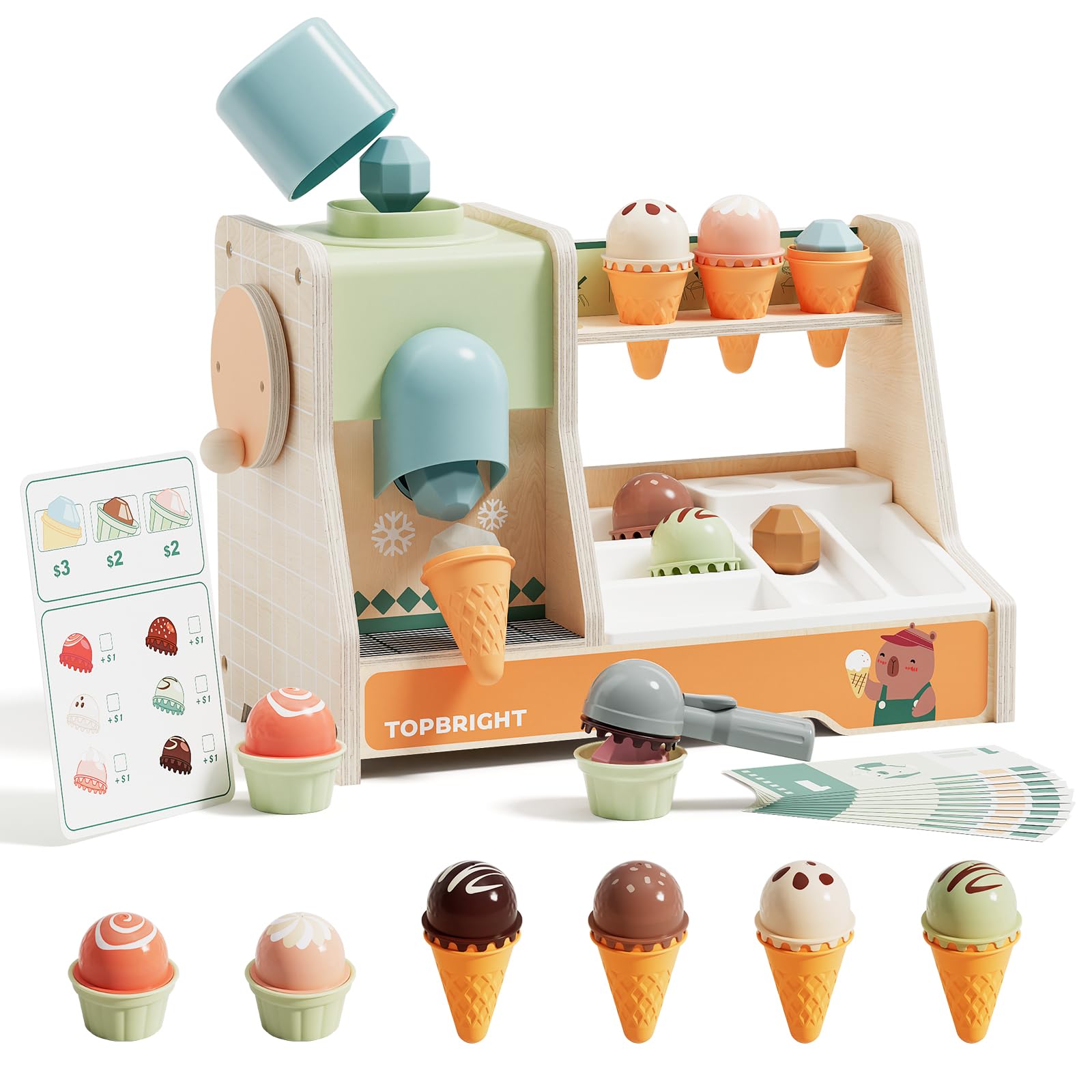 Amazon.com: TOP BRIGHT Wooden Ice Cream Pretend Play Toys, Play
