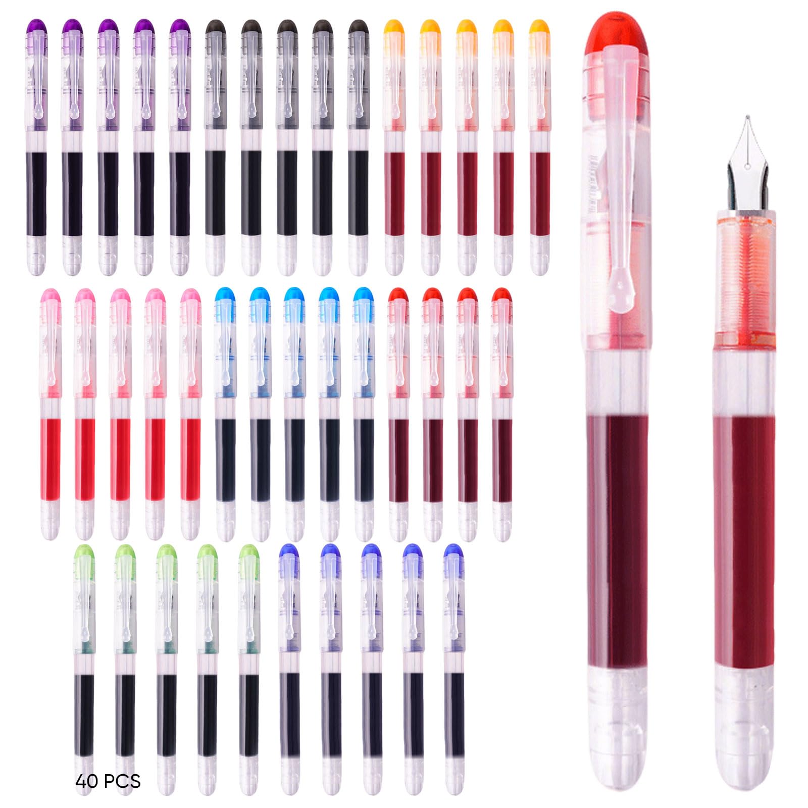 Set di 40 penne stilografiche usa e getta, punta fine da 0,5 mm, inchiostro ad asciugatura rapida in 8 colori vivaci, capacità 2,2 g, strumenti di scrittura calligrafica per principianti, diari e