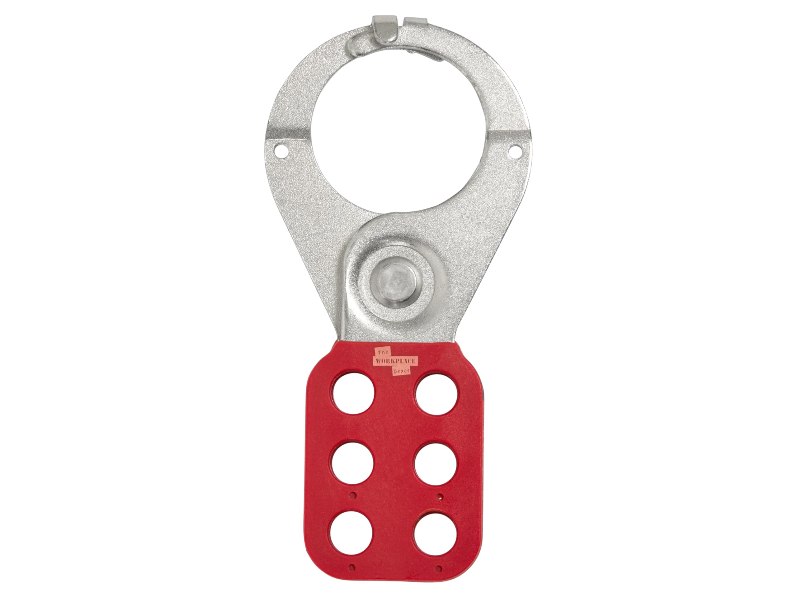 The Workplace Depot Red Lockout Hasp With Optional Security Wrap Hook – Steel Safety Hasp With 6-Padlock Capacity, 25Mm Or 38Mm Jaw Options, Industrial Maintenance (With Wrap Hook, 38Mm Jaw)