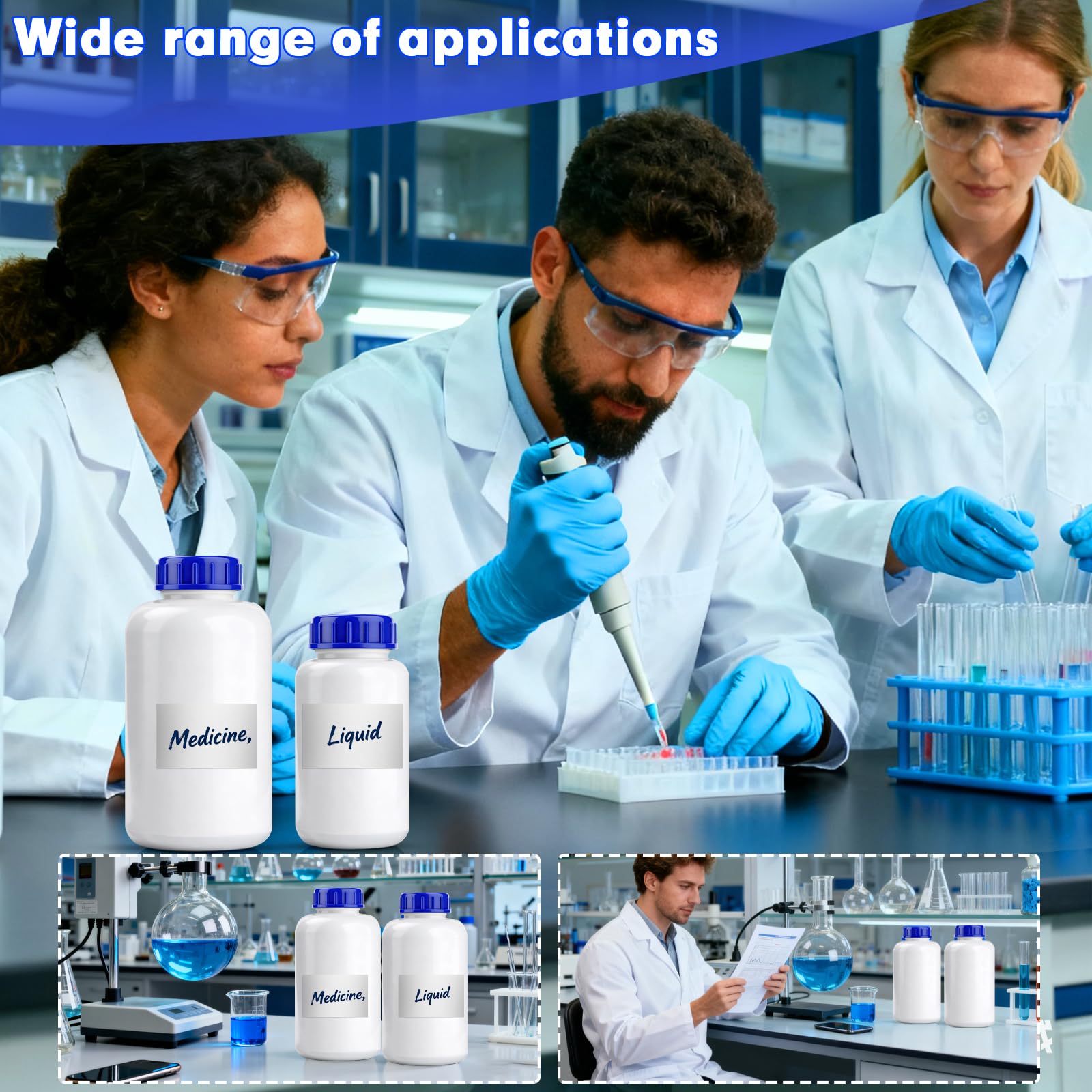 Botella de cuello ancho HDPE 1000 ml con tapón de rosca para laboratorio y productos químicos