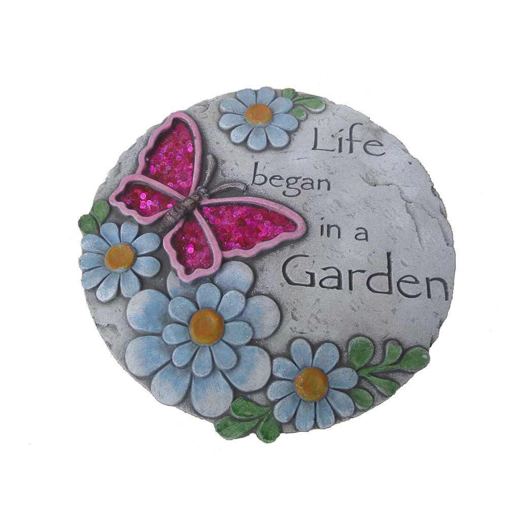 Comfy Hour Travel On Wings Collection Dragonfly Flower Decor Stone (Life Began in a Garden), 10-Inch, Polyresin