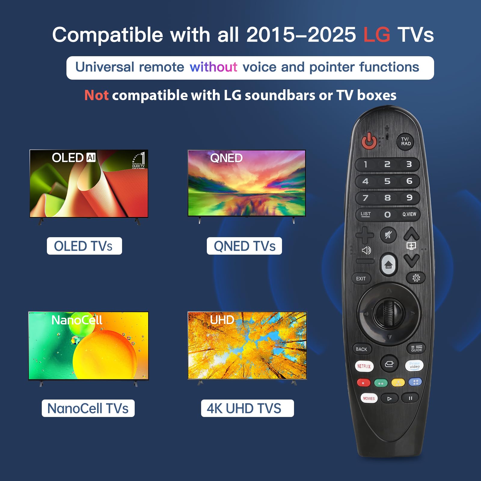 for LG Smart TV remote, Universal Infrared LG Remote Control for 2015-2025 Models, No Voice or Pointer Function, Compatible with OLED/QNED/NanoCell/4K/UHD TVs — view 2