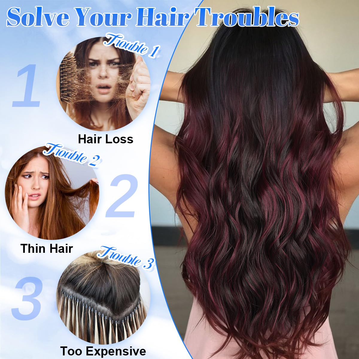JIAMEISI Clip in Hair Extensions 4PCS Full Head Long Wavy Hair Extensions Synthetic Fiber 22 Inch 200g Clip in Thick Hairpieces for Women/Girls (#118/4 Dark Brown Mixed Burgundy) - Image 2