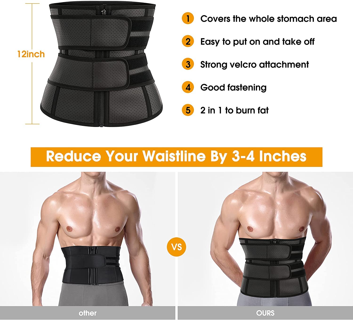 Ceinture de Sudation Homme Gaine Amincissante Ventre Plat Ceinture Abdominale Minceur pour Sport Fitness Sauna