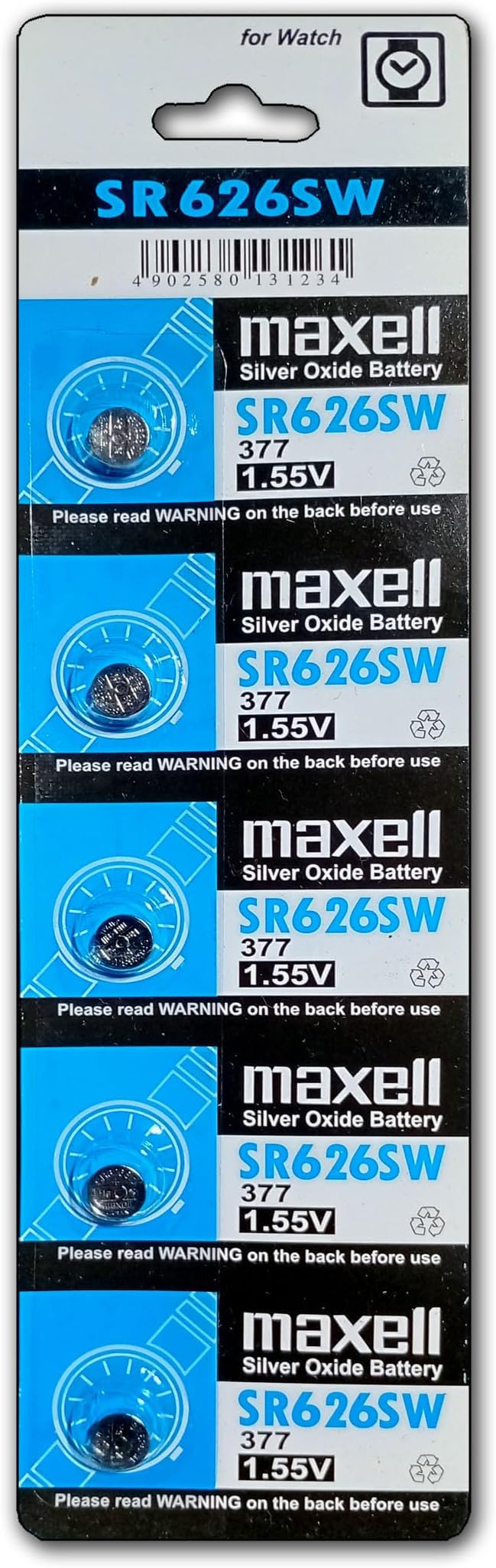 Maxell SR626SW 1.55V Silver Oxide Battery (Pack of 5)