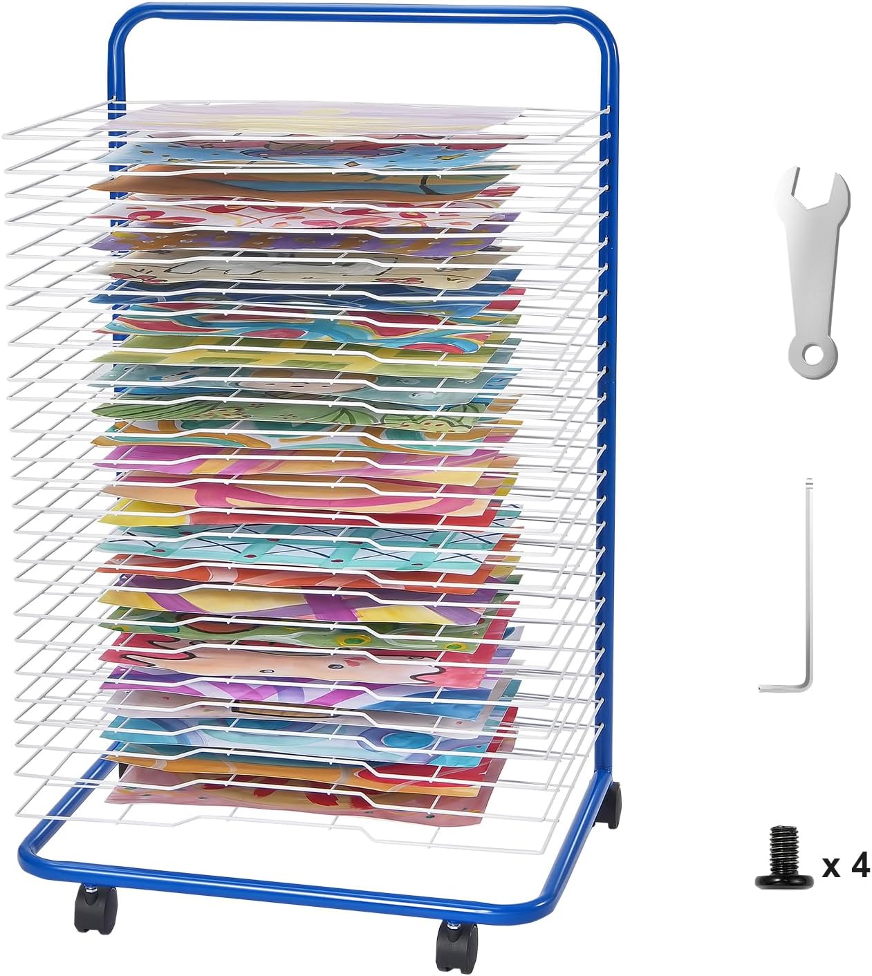 Happybuy Art Drying Rack, 25 Removable Shelves, 23.75x17.5x38 inch, with Wheels, for Classrooms, Studios, Schools, Blue+White