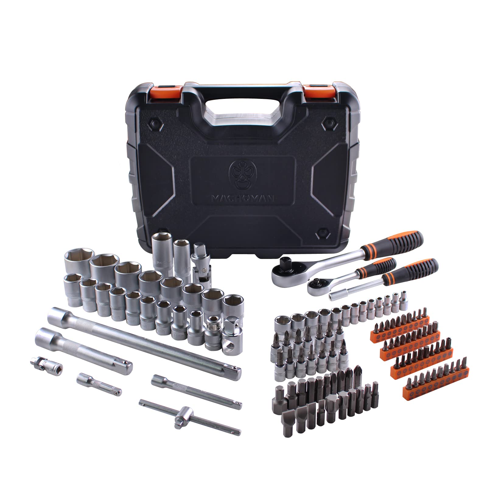 MACHOMAN CM119 Set di chiavi a bussola professionale da 119 pezzi 1/2" e 1/4" Kit di attrezzi per barra di prolunga con impugnatura a cricchetto
