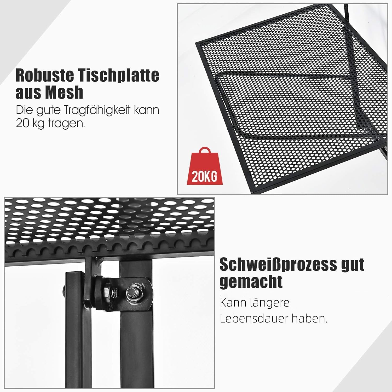 RELAX4LIFE Balkonhängetisch 5-stufig höhenverstellbar, Hängetisch Eisen, Beistelltisch klappbar, Balkontisch bis 20kg belastbar, Klapptisch mit Halterung zum Einhängen, Balkon Garten Terrasse, Schwarz