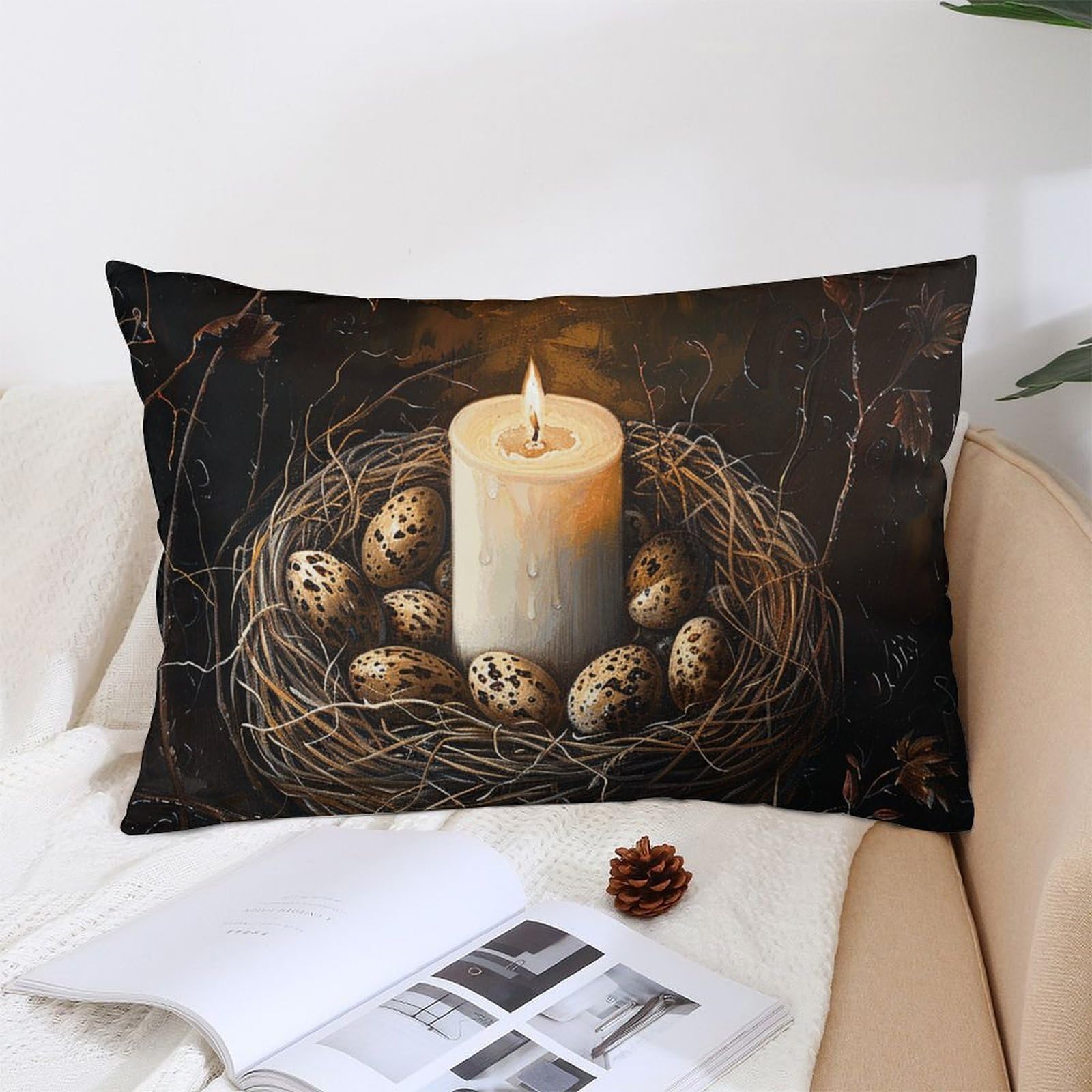 NTVOWPZO Decoration Throw Pillow Covers 12 "x20 Pillowcases Covers Candles and Eggs Soft Pillowcases Modern Farmhouse Home Decor Sofa Cushions Covers for Couch Bed Living Room