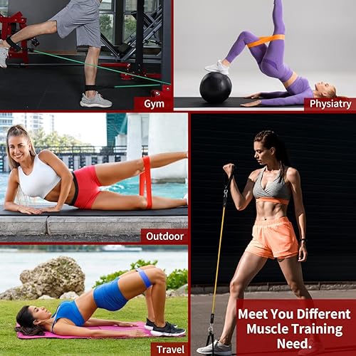 Miniatura 8 de VEICK Bandas de resistencia, bandas de ejercicio, bandas de entrenamiento, bandas de resistencia para entrenar con asas para hombres y mujeres,