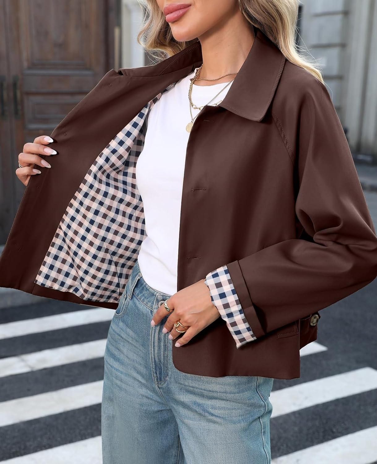 Womens Cropped Trench Coat Spring Fashion 2026 Winter Jackets Lightweight Outfit Single Breasted Trendy Outwear - Image 6