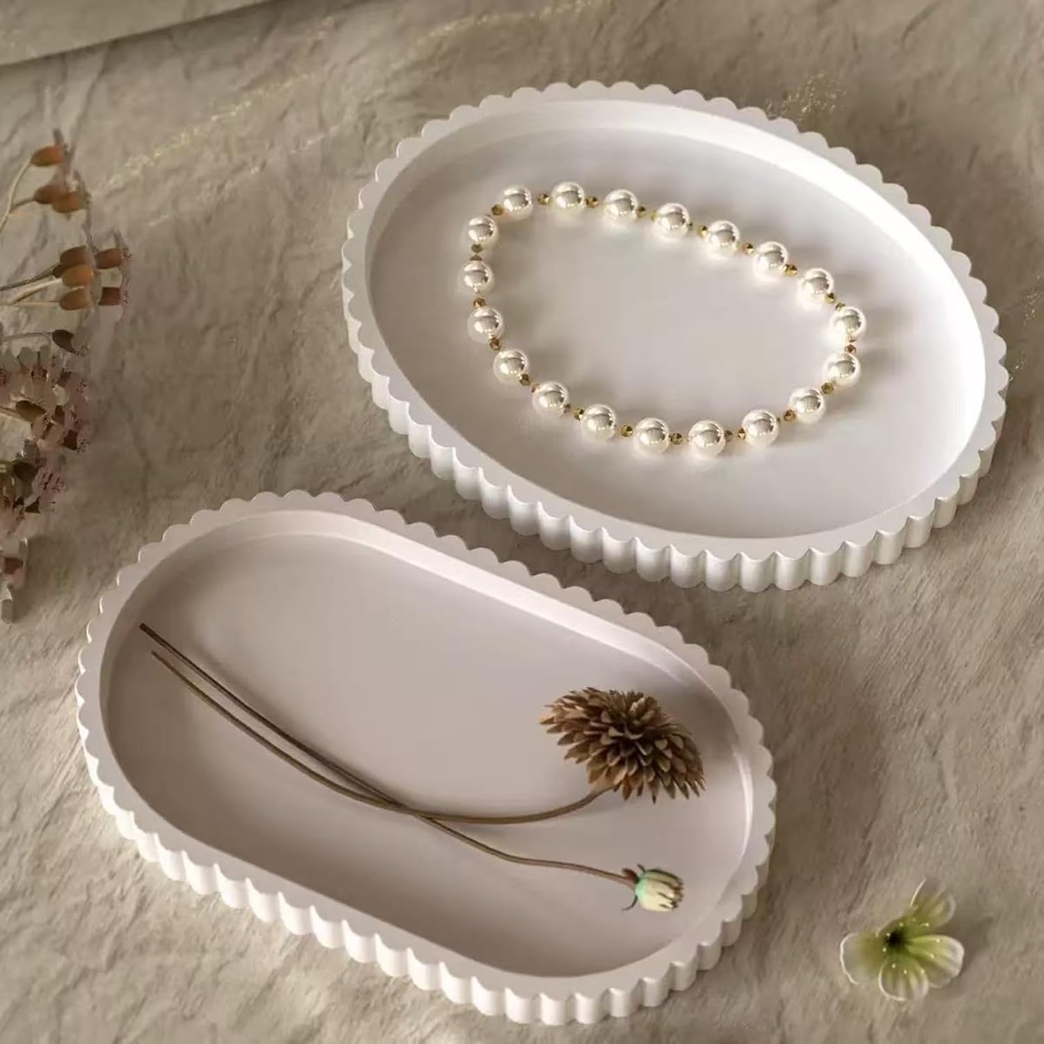 Oval Silicone Tray Mould with Flower Edges,Jewelry Trinket Storage Tray Mould for Office Home Decor (C)