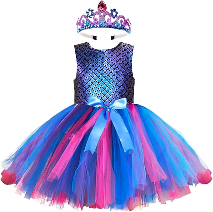 Cuteshower Girls Mermaid Costume Mermaid Tutu Dress Halloween Birthday Party Outfits with Headband