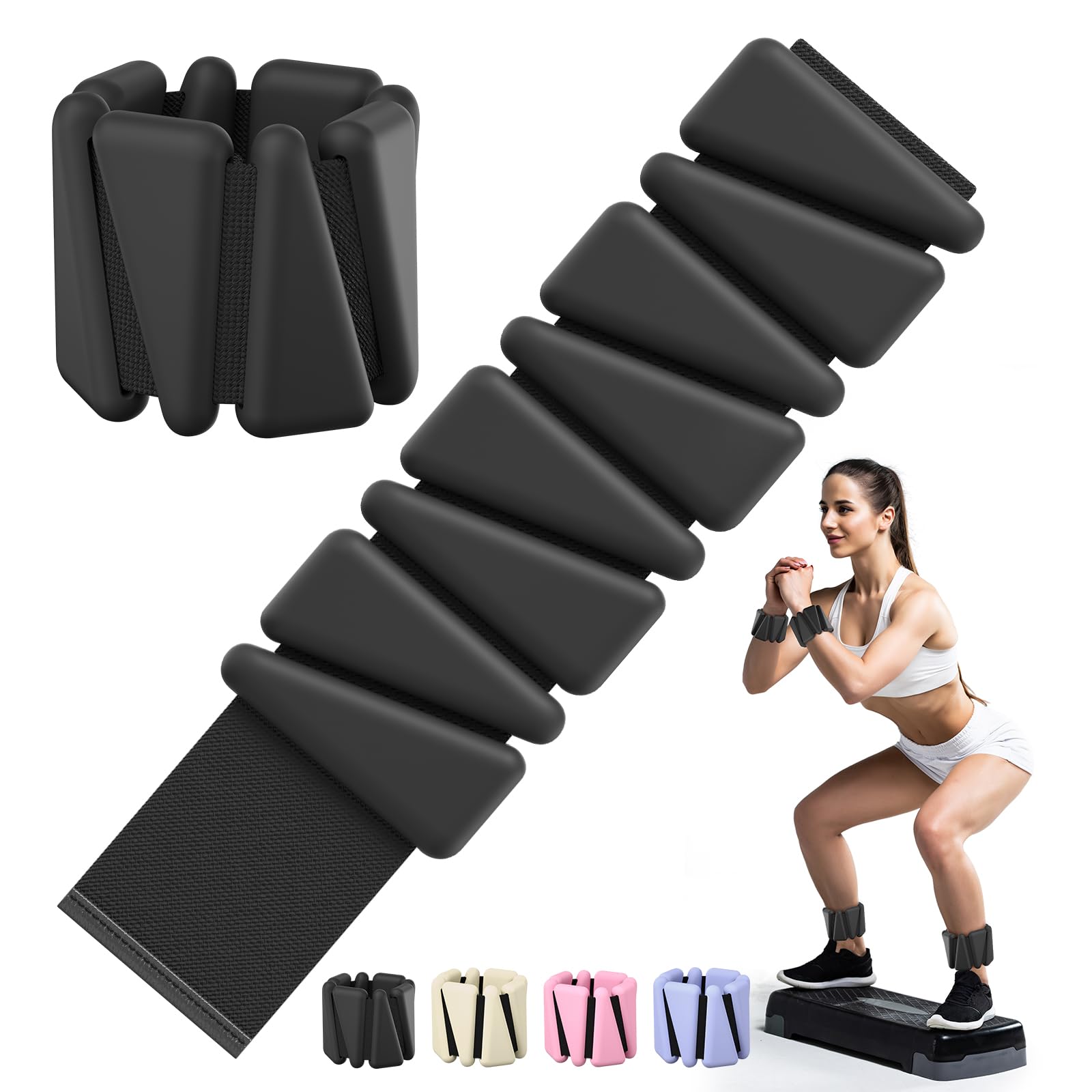 Wrist & Ankle Weights for Women, Wearable Strong Arm & Leg Weights Set of 2(1Lbs Each), Adjustable Ankle Weights for Walking, Yoga, Dance, Barre,Gym,Exercise,Pilates,Walking Running (Black)