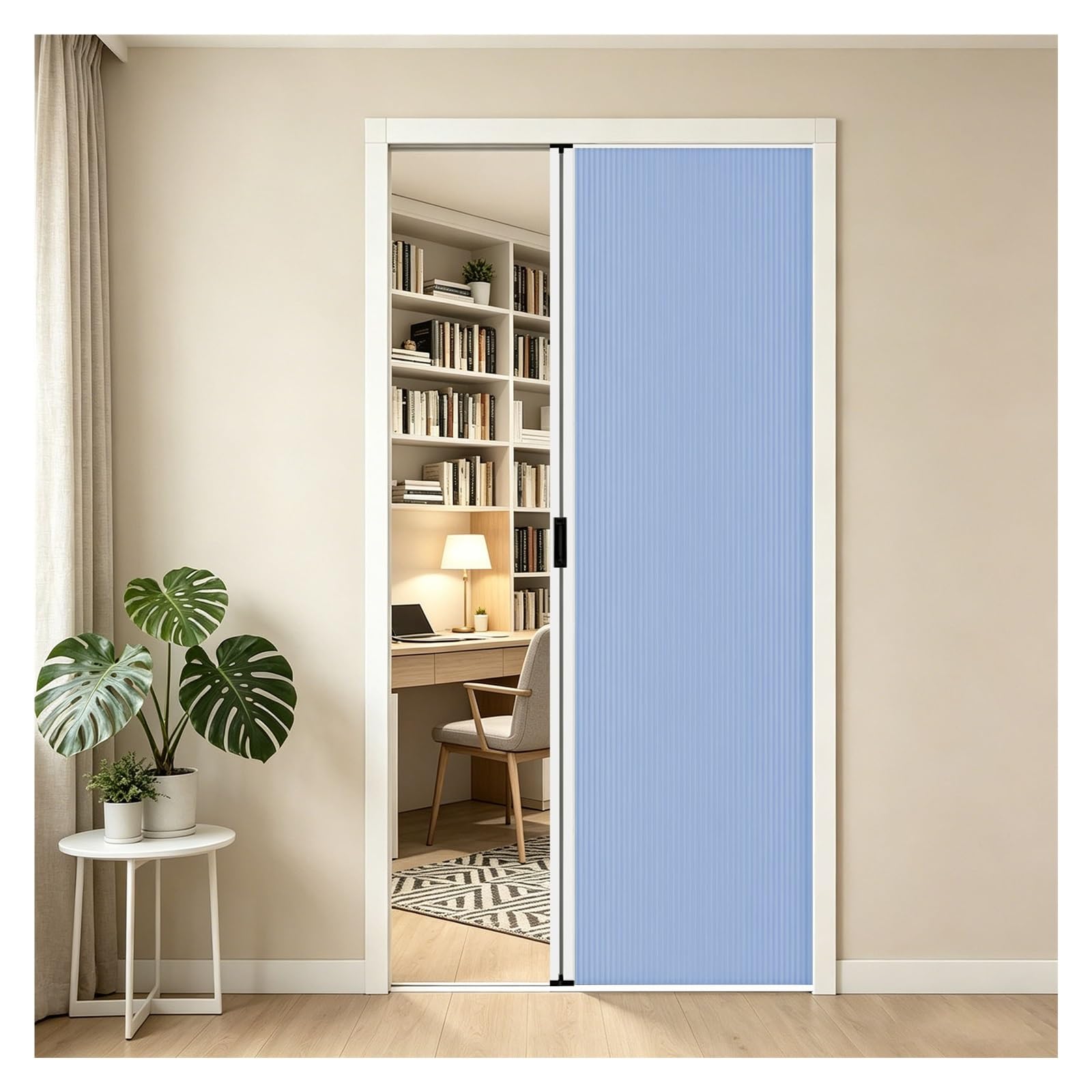 Space-Saving Study Accordion Door with Lock, No Drill Divider Screen for Closet Pantry Laundry Room, Customizable Flexible Interior Kitchen Folding Doors(Blue,150x200cm(59x79in))