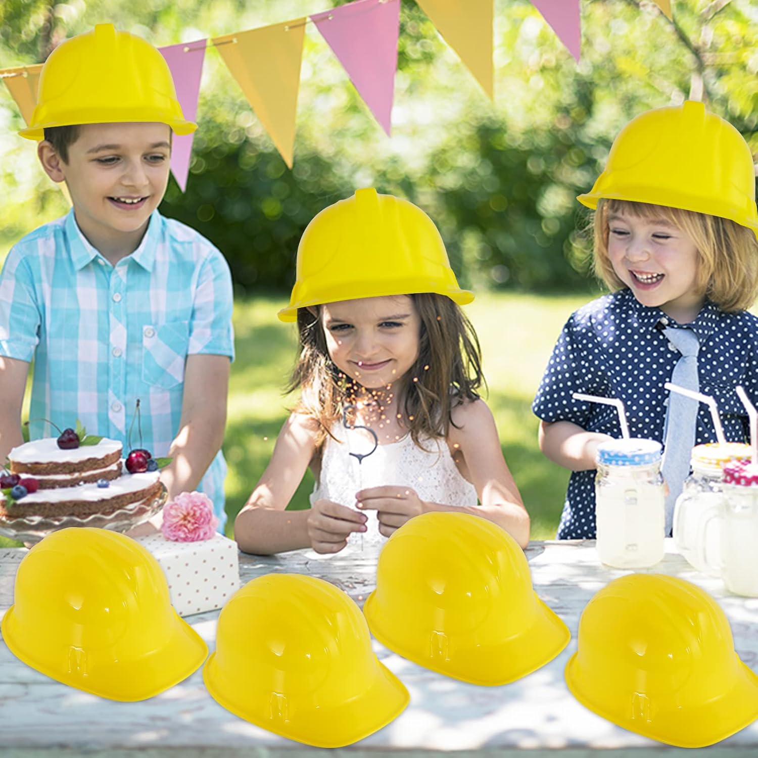 24 Pack Yellow Construction Hats for Kids,Soft Plastic