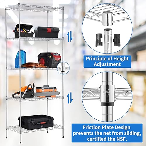 Miniatura 4 de BLKMTY Estantería de alambre de 5 niveles, estante de almacenamiento de metal de 24 x 14 x 60 pulgadas, estante de almacenamiento de metal estrecho