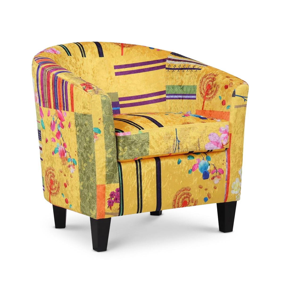 Multicoloured Gold Patchwork Tub Chair for Living Room - Occasional Patchwork Accent Chair for Bedroom, Small Funky Armchair, Tub Chairs for Living Room, Colourful Bucket Chairs - TRICIA