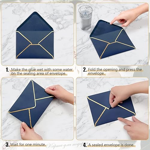 Miniatura 4 de 50 sobres de invitación, sobres de 5 x 7 pulgadas para invitaciones, sobres azules para tarjetas de 5 x 7 pulgadas, sobres de lujo A7, sobres de
