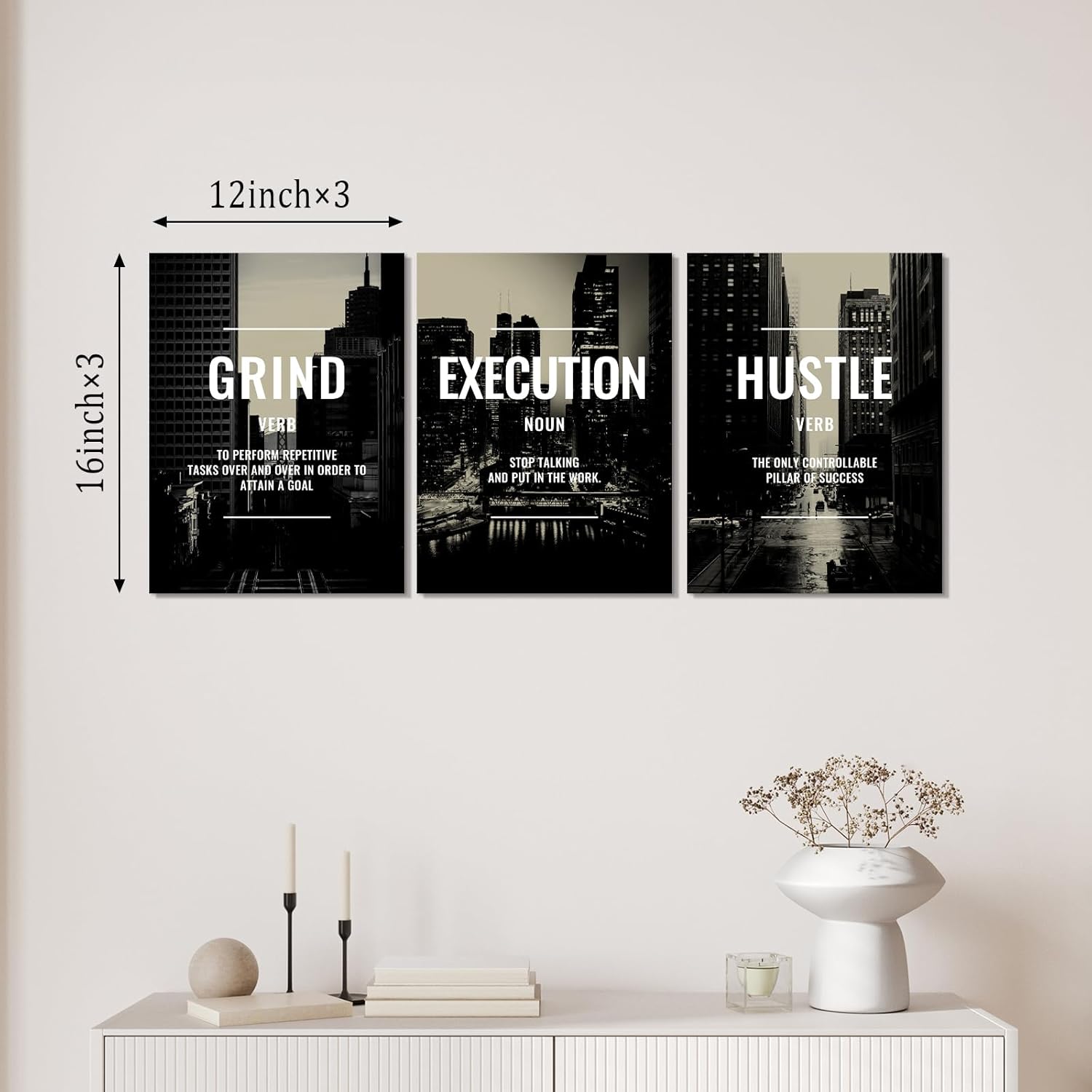 BWSPACE Motivational Wall Decor Framed Canvas Grind Hustle Execution Wall Art Inspirational Canvas Wall Art for Office Pictures Motivational Posters Artwork Office Home Gym Ready to Hang