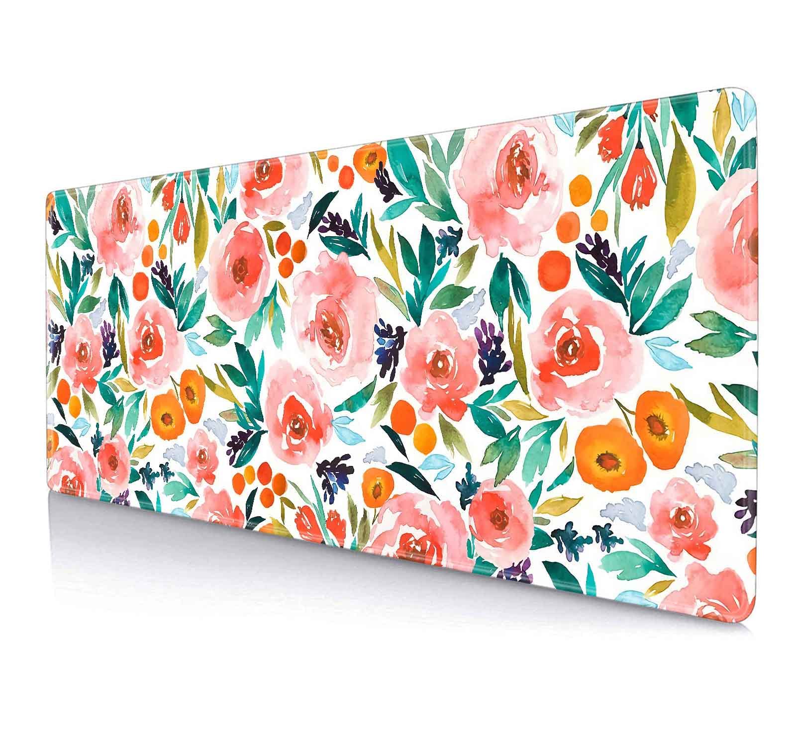 IMAYONDIA Large Floral Gaming Mouse Pad Mat with Stitched Edges, Extended Mousepad, Non-Slip Rubber Base Keyboard Pad, Desk Pad for Gamer, Office, (