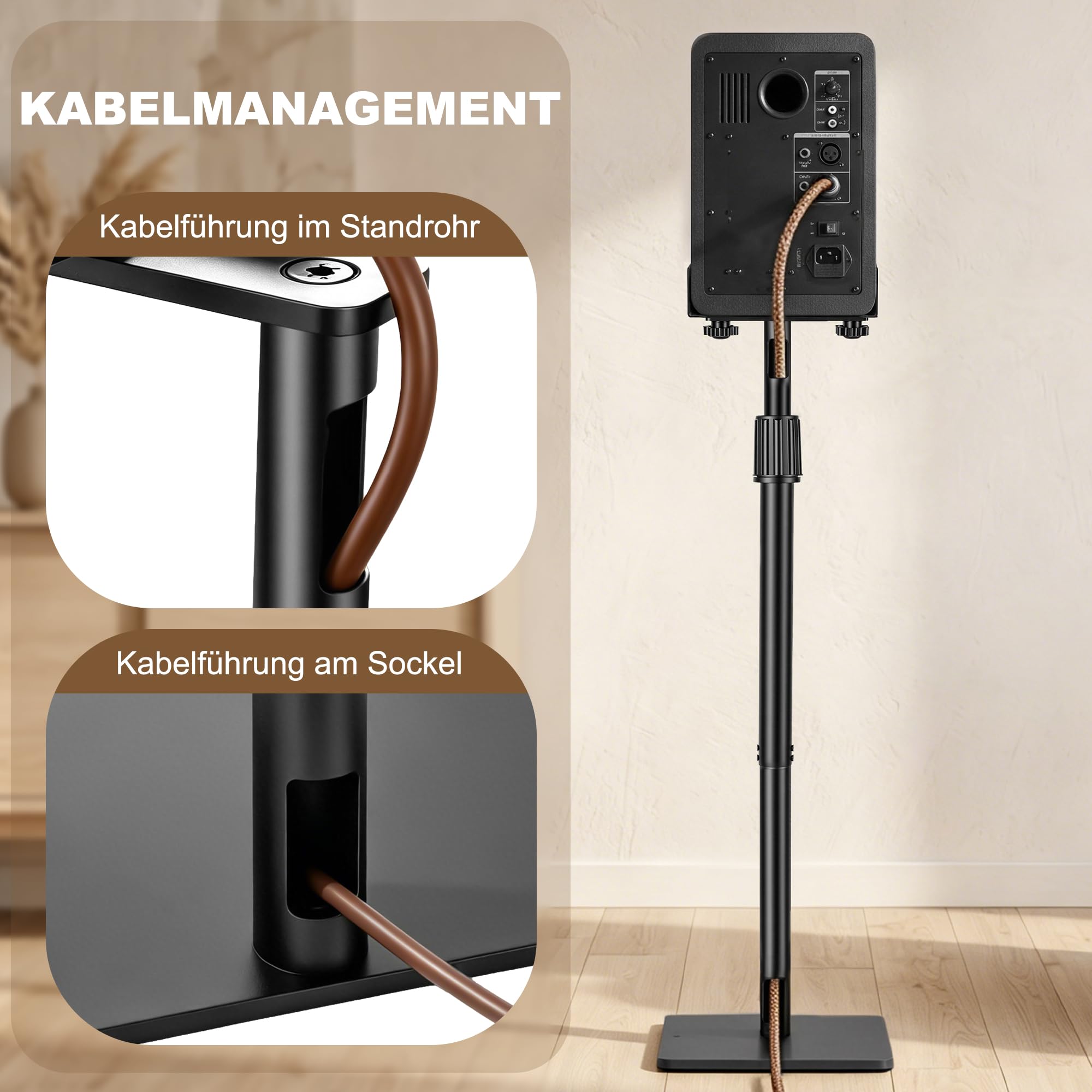 2er-Pack Höhenverstellbare Lautsprecherständer Kompatibel mit 80 bis 105CM | Bodenlautsprecherständer Surround mit Kabelmanagement, Universeller Lautsprecherständer Kompatibel mit JBL Bose