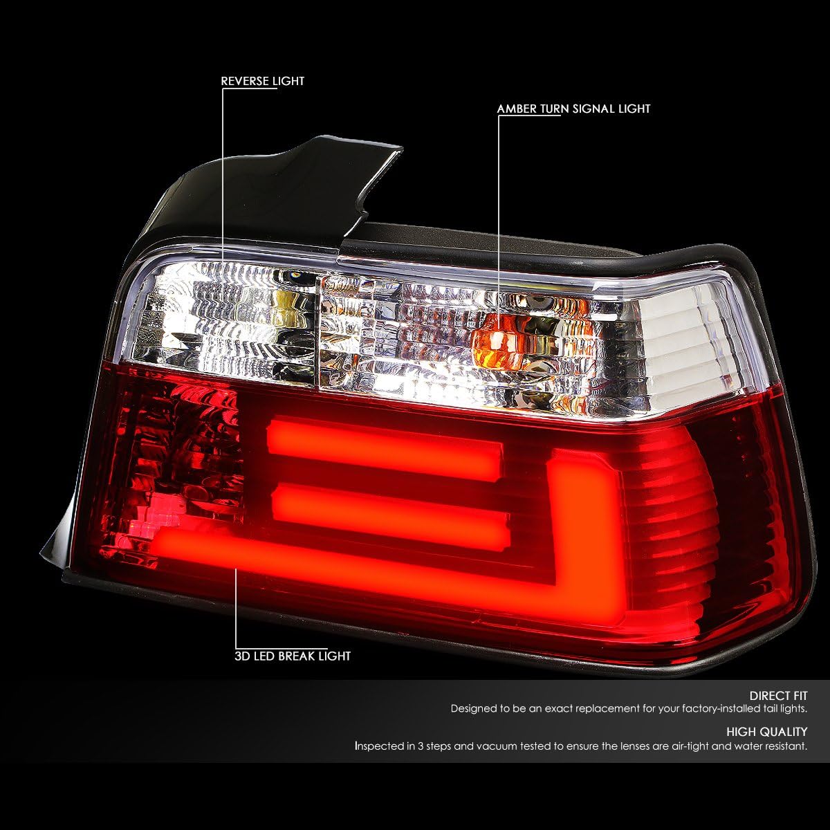 DNA MOTORING TL-LED-3D-E3692-4D-CL LED 3D Tail Light Assembly Driver & Passenger Side [Compatible with 92-99 BMW 318i 318is / 98-99 323i / 92-95 325i]
