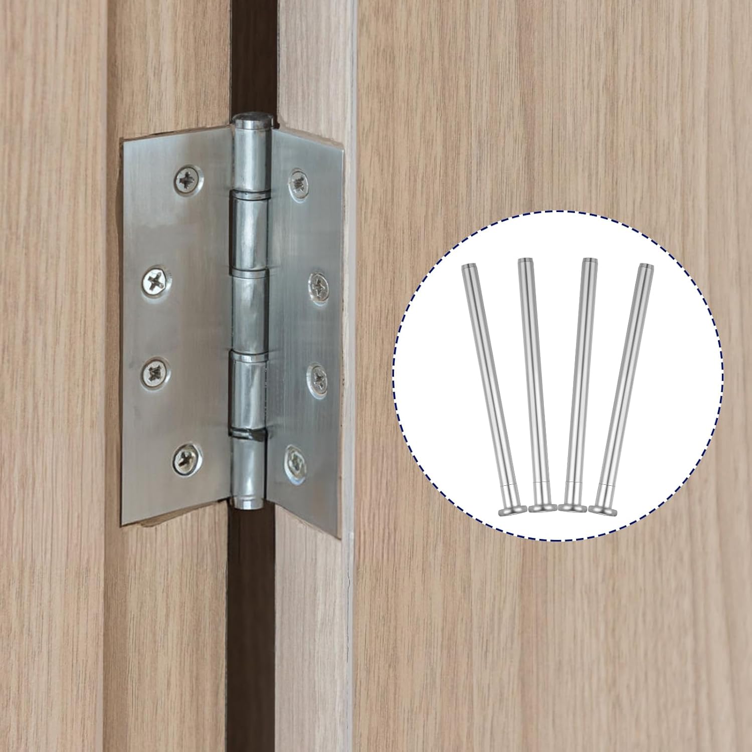 4 Pcs Door Hinge Pins, 3.5 Inches Hinge Mailbox Pin for Interior Door Security Replacement Outlet Stainless Steel Bushing Repair Kit for Repair and Replacement, Silver