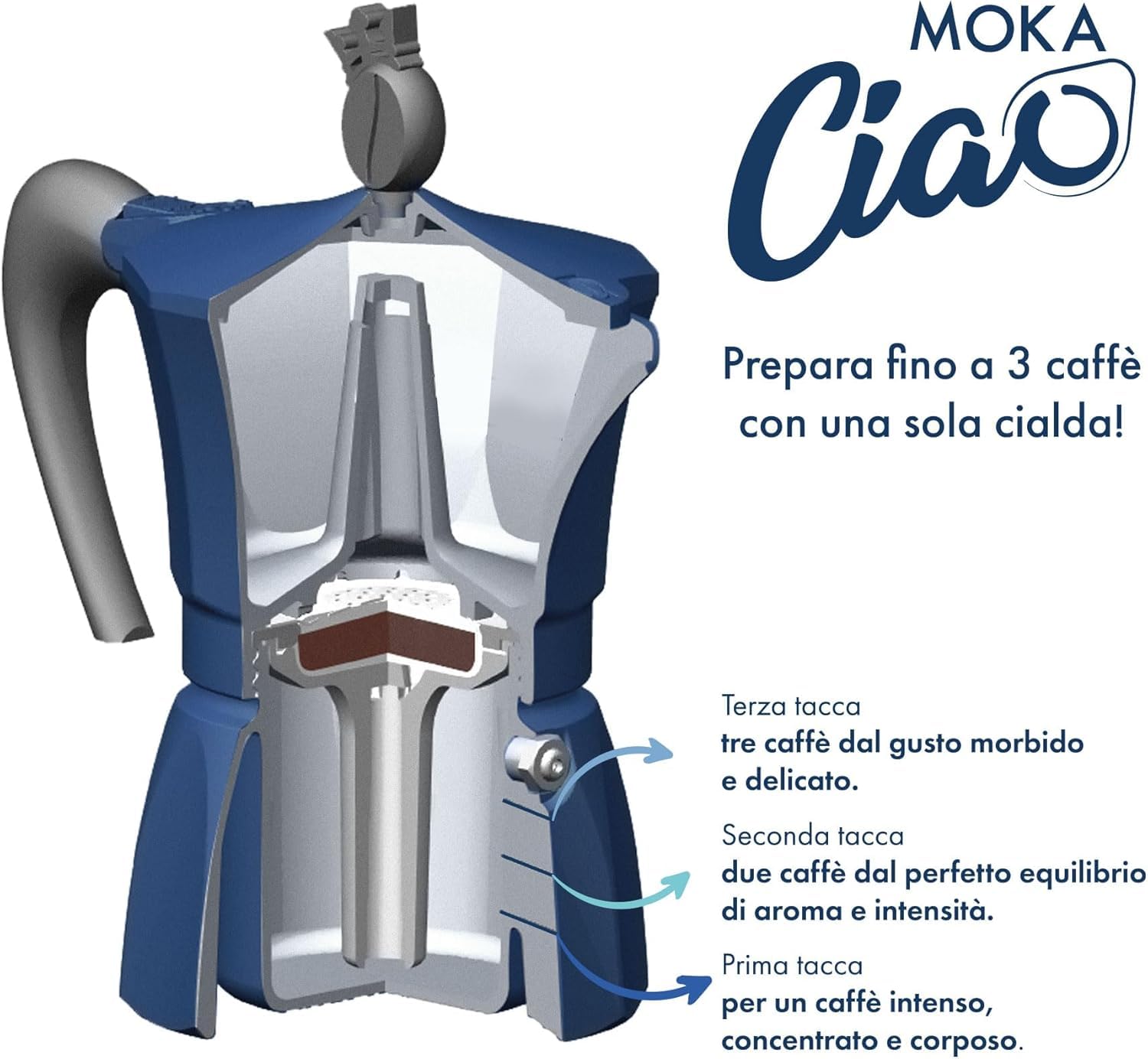Caff Borbone Moka Ciao Induction Coffee Maker 3-Cup Capacity Compatible with Induction Hobs Included 15 Blue Blend pods — view 5