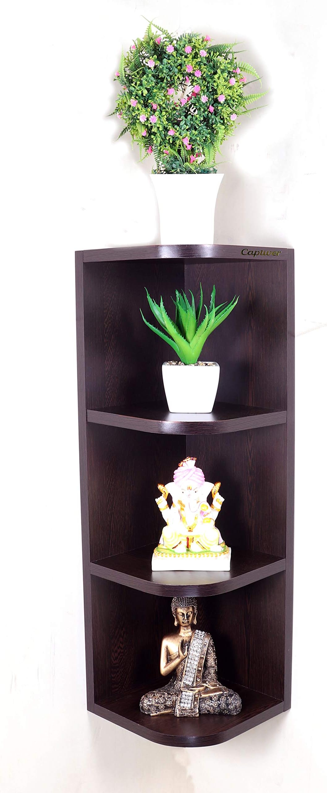 Captiver Large Edden Engineered Wooden Floor Standing Corner Books Shelf Shelves Tier 5 (22X22X68 CM,Wenge) Living Room Kitchen Drying Bedroom Library Multipurpose Storage Organizer