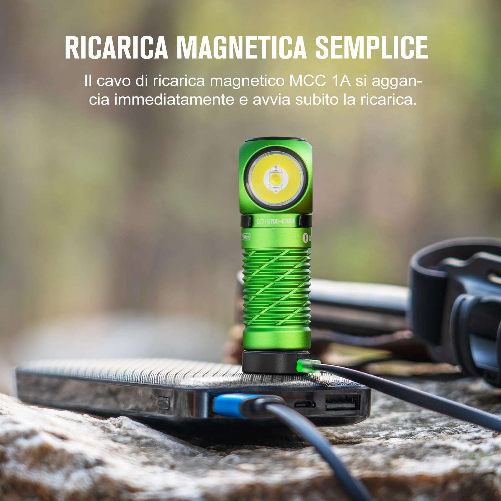 OLIGHT Perun 2 mini Lampada Frontale LED 1100 Lumen Torcia Elettrica Ricaricabile 5 Livelli di luminosità, Regolabile a 180° per Corsa, Jogging, Campeggio, le segnalazioni di emergenza (Verde Lime)