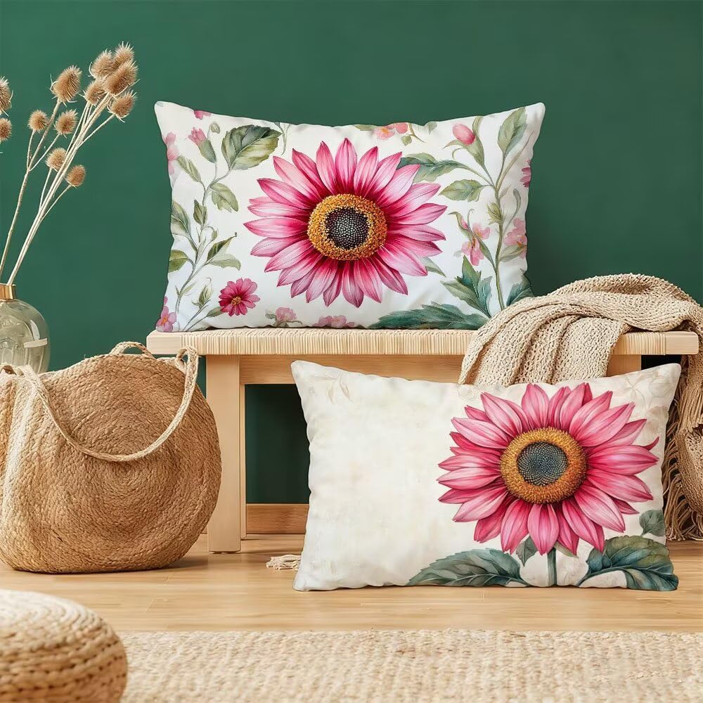 Housses de coussin 40x80cm en velours rose et vert lot de 2 taies rectangulaires