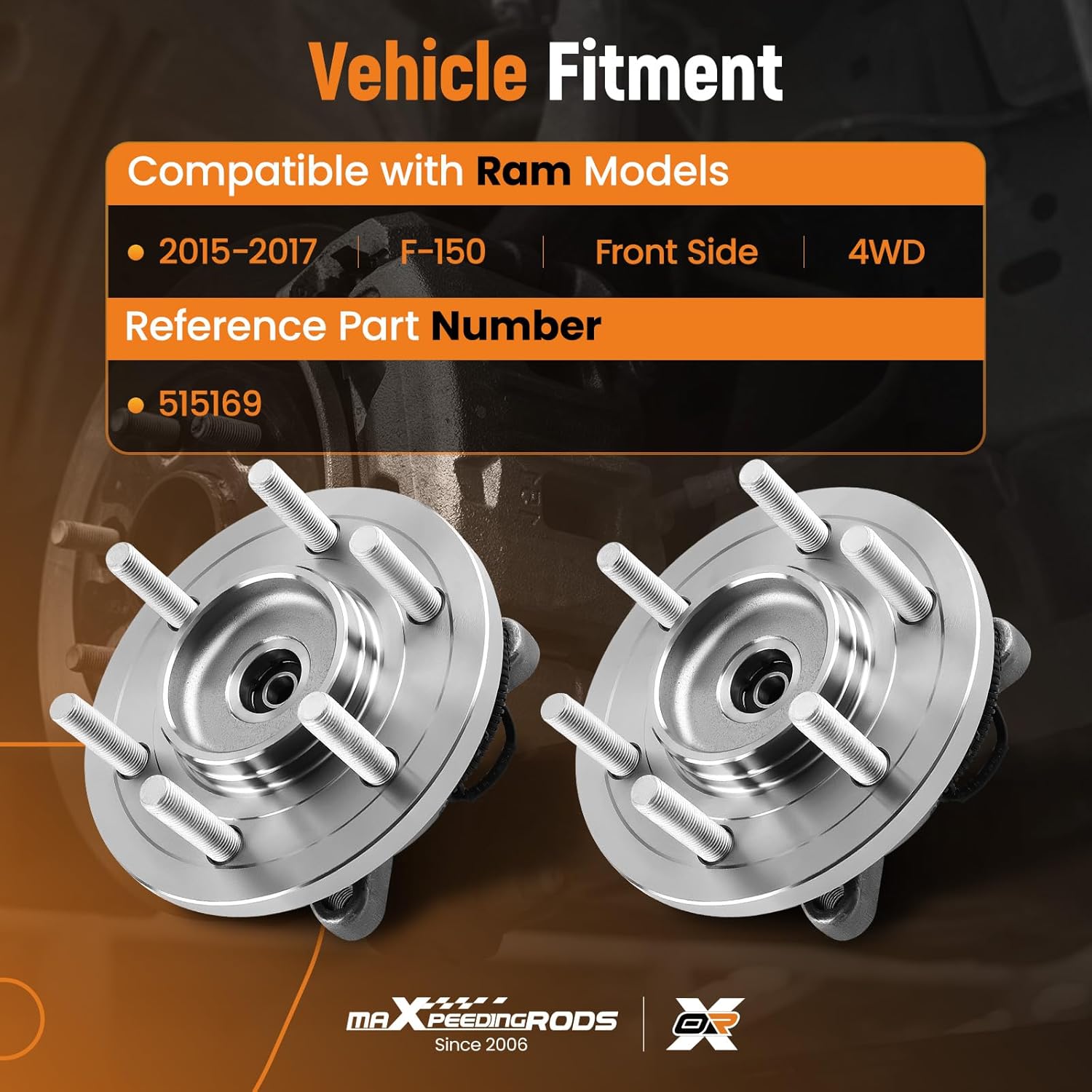 maXpeedingrods 2Pcs 515169 Front Wheel Bearing Hub Assembly for Ford F150 2015 2016 2017 2.7L 3.5L 5.0L 6 Lug Bolts w/ABS Replace# BR931007, HA590594
