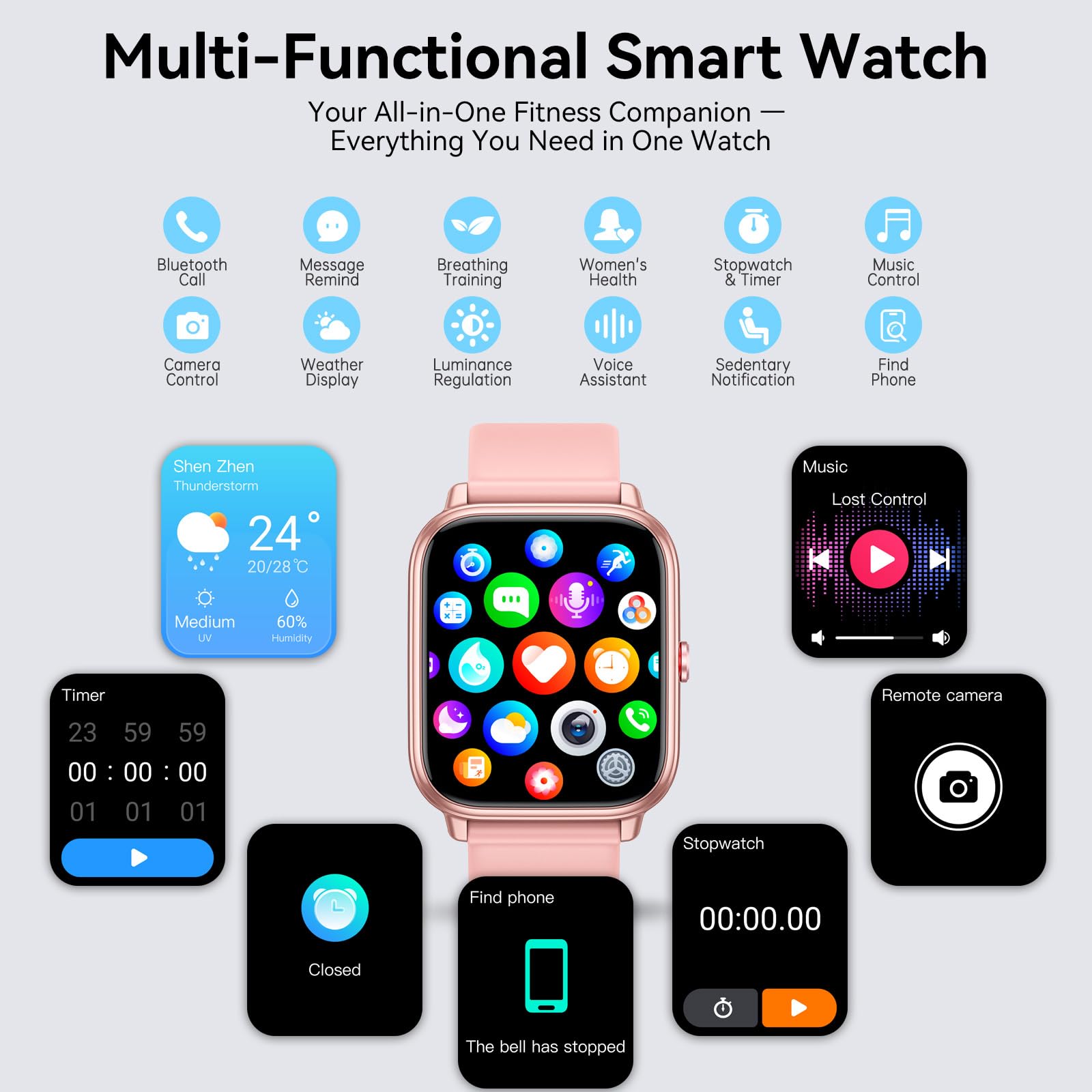 Smartwatch Uomo Donna, 1.83"HD Orologio con Chiamate Bluetooth, 110+ Modalità Sportive, Fitness Tracker con Batteria da 1000mAh, Autonomia 20 Giorni, Impermeabile IP68 Smartwatch per Android/iOS
