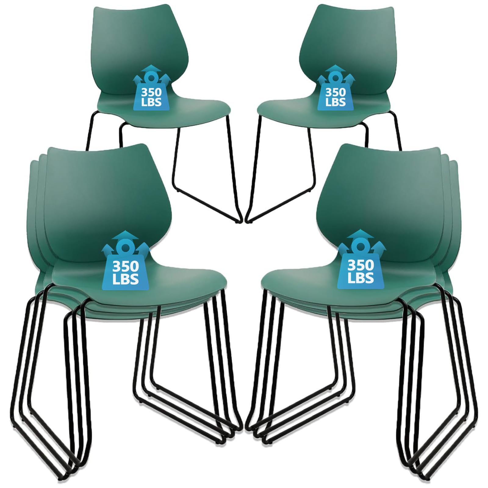 KLASIKA Stackable Waiting Room Chair, Stacking Office Chair with Ergonomic Lumbar Support and Metal Legs, Plastic Desk Chairs for Conference School