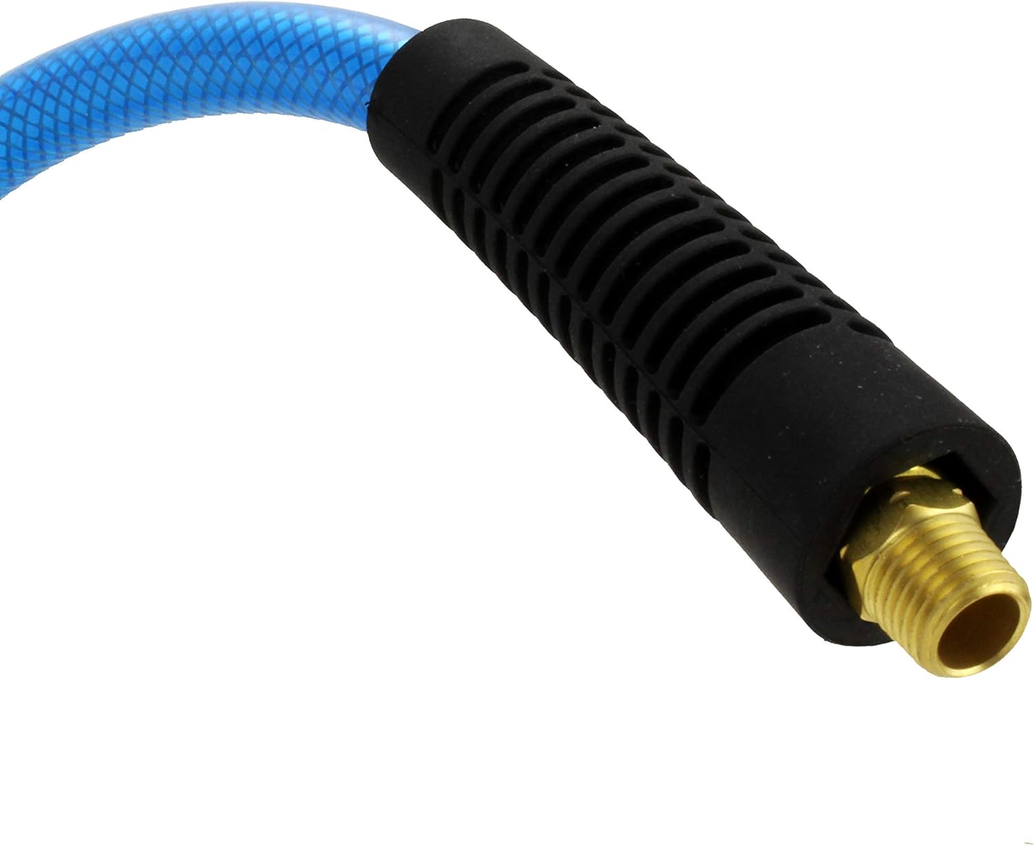 Milton (1623-2) FLEX HOSE Reinforced Polyurethane Air Hose 50 ft. x 1/4” ID, 200 PSI, Lightweight Hybrid Air Compressor Hose w/ ¼” MNPT brass fitting, Cold Weather Flexible, Bend Restrictor – Blue