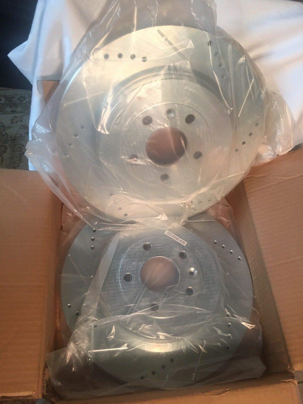 Power Stop AR85142XR and AR85142XL Power Stop Extreme Performance Drilled and Slotted Brake Rotors Rear Right and Left Power Stop Extreme Performance Drilled and Slotted Brake Rotors