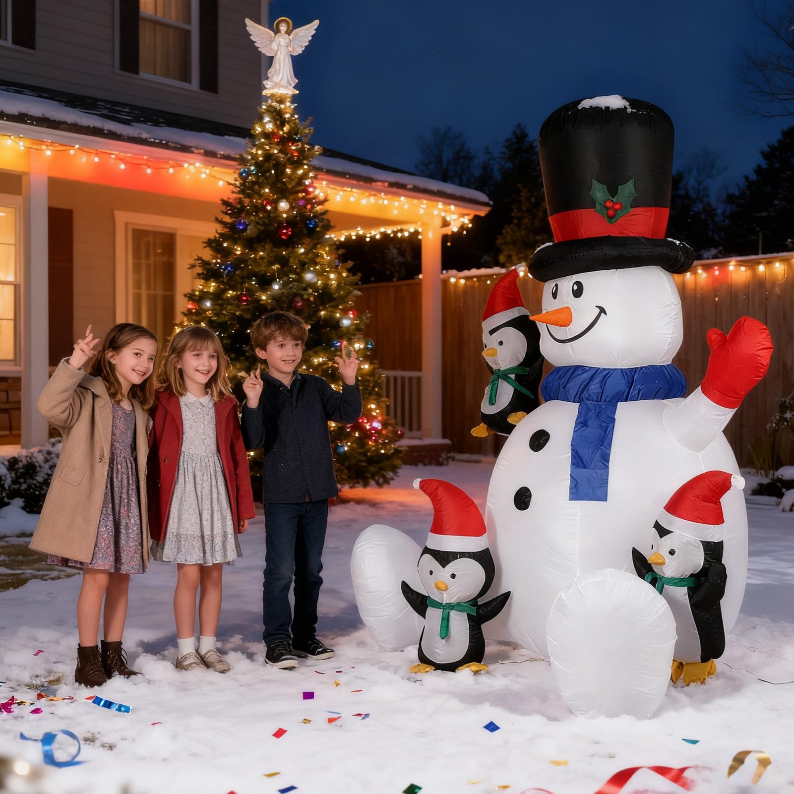 Muñeco De Nieve Inflable Navideño Inflable Estacional con Luces LED RGB Y 3